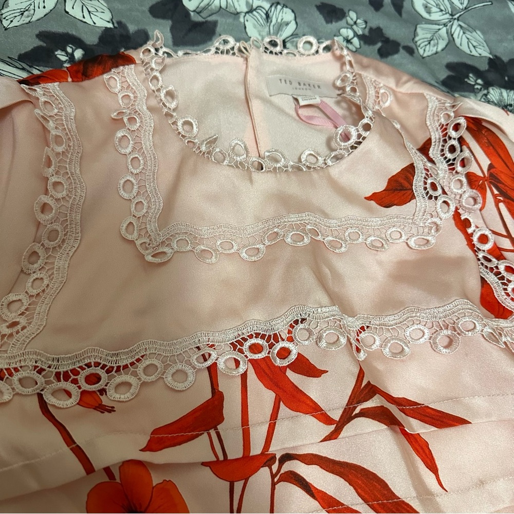 Ted Baker London Pink Dress with Red Floral Print - Picture 9 of 12